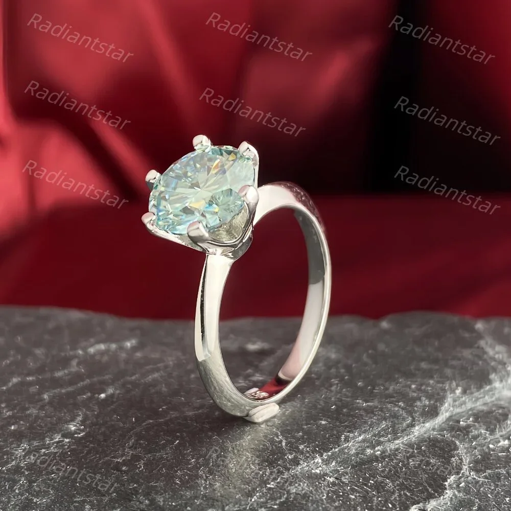 NEW Certified 3 ct. t.w. Blue Green Moissanite Solitaire 6 Prong Ring